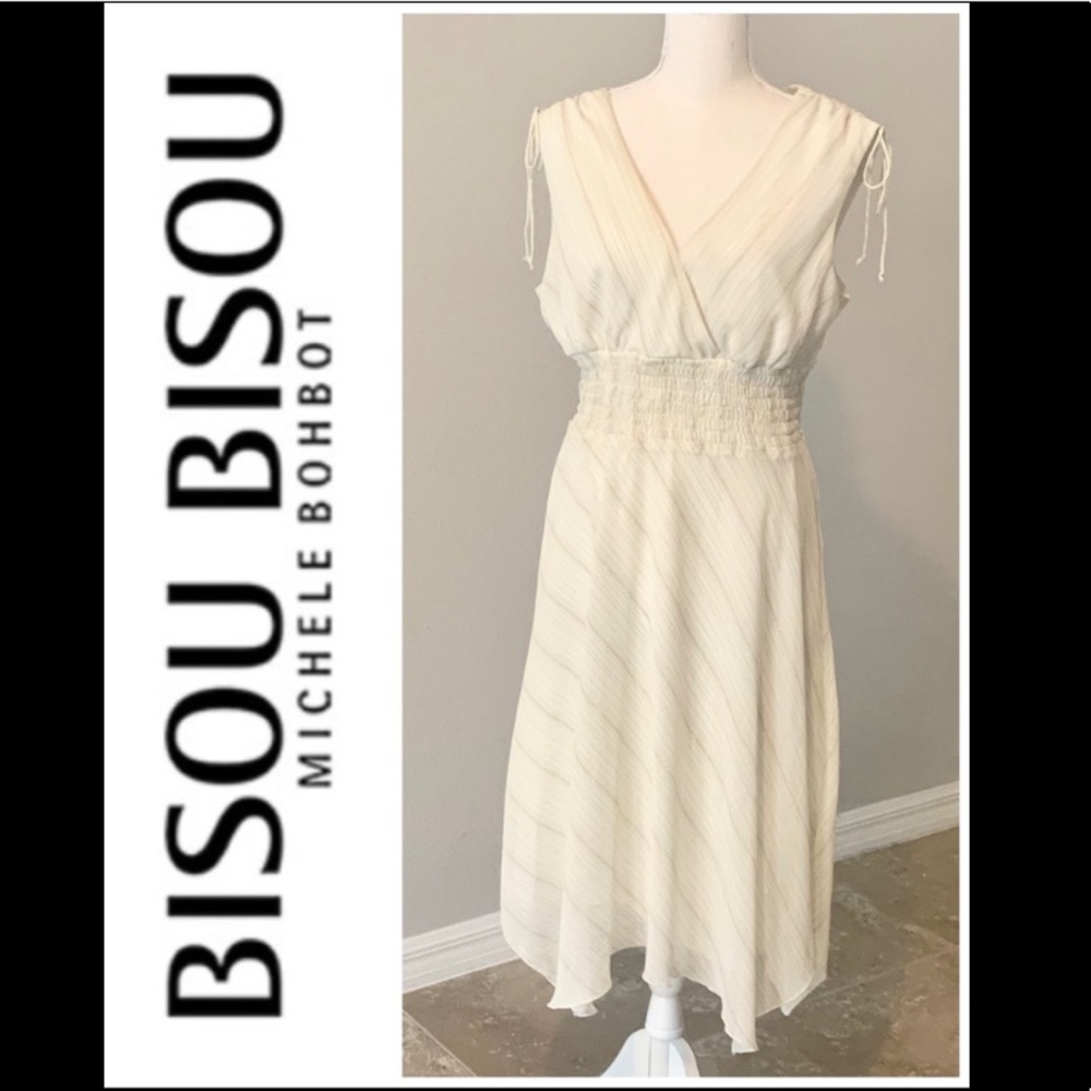 BISOU BISOU Cream & Gold Dress,  EUC, Size 14